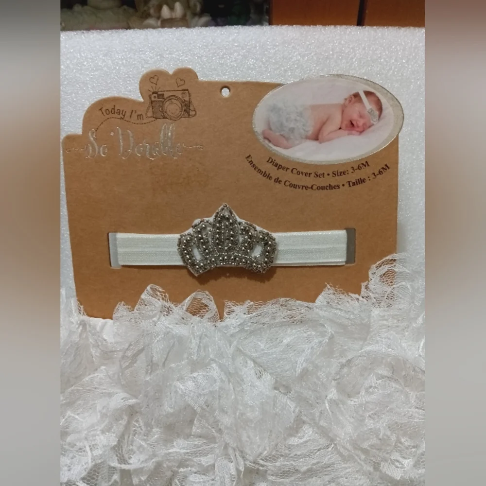 Two Piece White Lace Diaper Cover Set - 3-6M